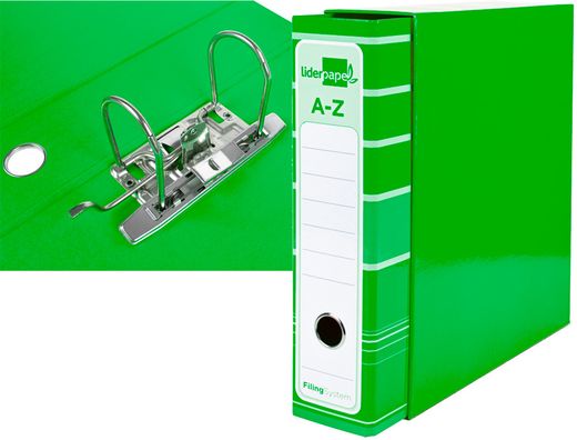 Archivador de Palanca Liderpapel A4 Filing System Forrado Sin Rado Lomo 80Mm Verdecon Caja y Compresor Metalico