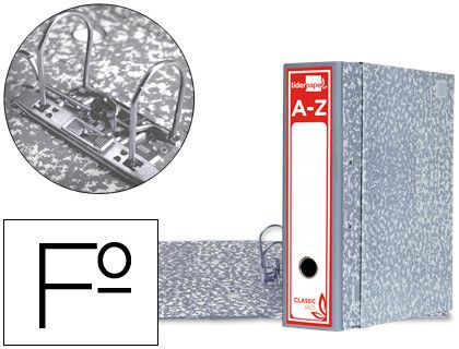 Archivador de Palanca Liderpapel Carton Forrado Folio Jaspeado Gris con Caja Classic Red