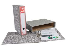 Archivador de Palanca Liderpapel Carton Forrado Folio Jaspeado Gris con Caja Classic Red