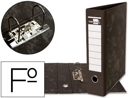 Archivador de Palanca Liderpapel Folio Carton Forrado Sin Rado Lomo 80Mm Negro Compresor Metalico
