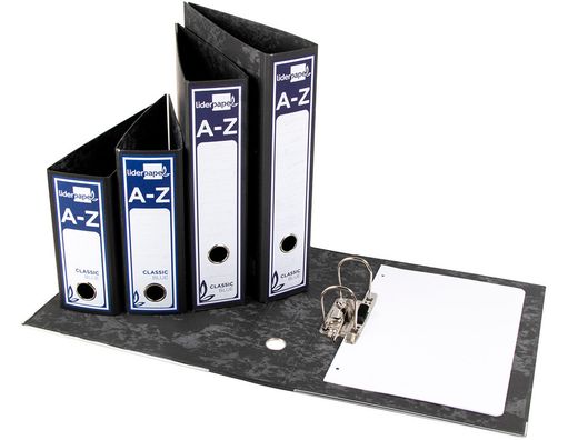 Archivador de Palanca Liderpapel Folio Classic Blue Carton Entrecolado Sin Rado Lomo 80Mm Negro Compresor Metal