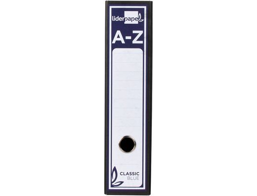 Archivador de Palanca Liderpapel Folio Classic Blue Carton Entrecolado Sin Rado Lomo 80Mm Negro Compresor Metal