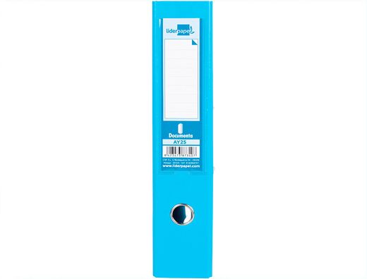 Archivador de Palanca Liderpapel Folio Documenta Forrado Pvc con Rado Lomo 75 mm Celeste Compresor Metalico