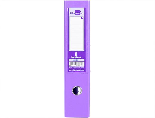 Archivador de Palanca Liderpapel Folio Documenta Forrado Pvc con Rado Lomo 75 mm Lila Compresor Metalico