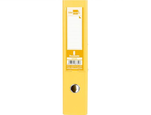 Archivador de Palanca Liderpapel Folio Documenta Forrado Pvc con Rado Lomo 75Mm Amarillo Compresor Metalico
