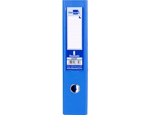 Archivador de Palanca Liderpapel Folio Documenta Forrado Pvc con Rado Lomo 75Mm Azul Compresor Metalico