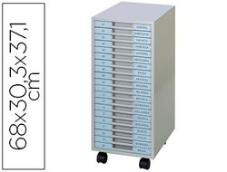 Archivador metalico clen 20 bandejas plastico de 2,5 cm de altura con ruedas color gris claro 680x303x371 mm