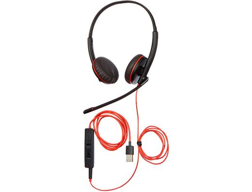 Auricular plantronics blackwire 3320 diadema biaural cable usb-a con microfono
