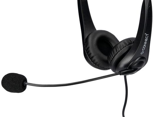 Auricular q-connect biaural diadema con microfono y control de volumen conexion usb color negro