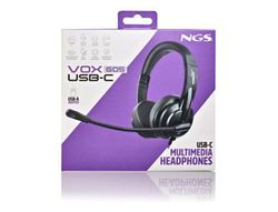 Auriculares ngs vox605 con cable estereo usb-c con control de volumen y adaptador usb color negro