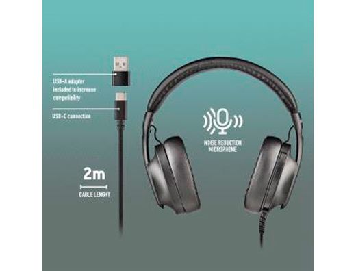 Auriculares ngs vox805 con cable estereo usb-c con control de volumen y adaptador usb color negro