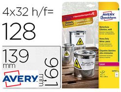 AVERY Caja 8 hojas con etiquetas 99,1X139 mm. blancas en poliéster para impresoras laser L4774-8