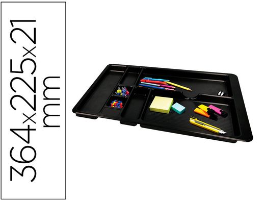 Bandeja organizadora q-connect de cajones color negro 364x225x21 mm