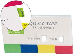 Banderitas Separadoras Q-Connect 19X43 mm Transparentes y Color Pack de 4 con 50 Hojas