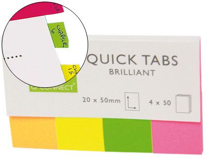 Banderitas Separadoras Q-Connect 20X50 mm Fluorescente Pack de 4 con 50 Hojas