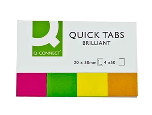 Banderitas Separadoras Q-Connect 20X50 mm Fluorescente Pack de 4 con 50 Hojas