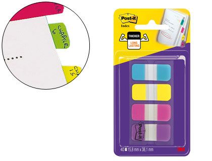 Banderitas Separadoras Rigidas Dispensador 4 Colores Amarillo Azul Rosa y Violeta Post-It Index 676-Aypv-Eu