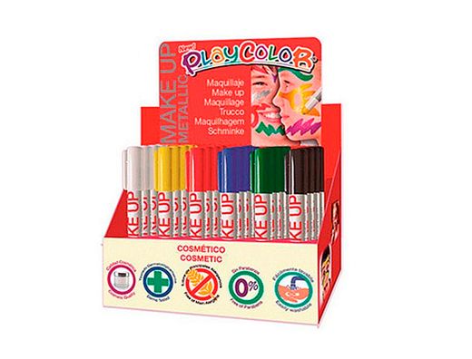 Barra de maquillaje playcolor make up metallic expositor de 24 unidades colores surtidos