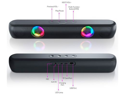 Barra de sonido q-connect bluetooth con iluminacion led y control de volumen color negro