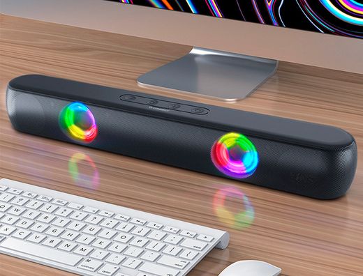 Barra de sonido q-connect bluetooth con iluminacion led y control de volumen color negro