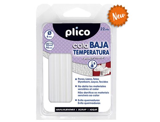 Barra termofusible plico cola baja temperatura 8 mm de diametro x 95 mm de alto blister de 22 unidades