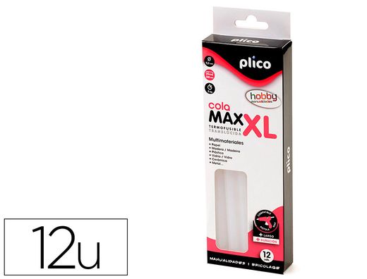 Barra termofusible plico cola max xl baja temperatura 11,5 mm de diametro x 200 mm de alto blister de 12 unidades