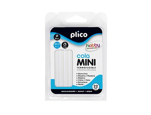 Barra termofusible plico mini translucida 8 mm de diamero x 100 mm de alto blister 22 unidades