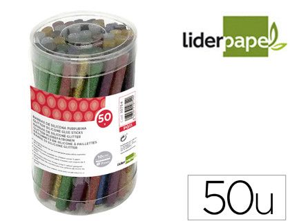 Barras termofusible liderpapel de 7 mm de diametro x 100 mm de alto purpurina caja de 50 unidades