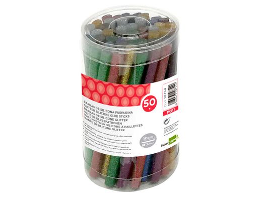 Barras termofusible liderpapel de 7 mm de diametro x 100 mm de alto purpurina caja de 50 unidades