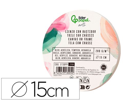 Bastidor redondo liderpapel lienzo grapado parte trasera algodon 100% borde madera 15 cm gramaje 280g/m2