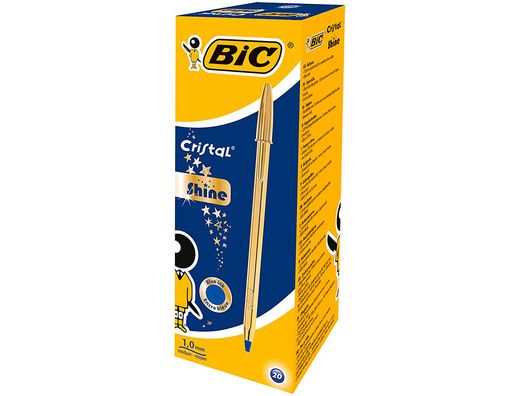 BIC Boligrafo Cristal Celebrate Oro trazo medio Tinta Azul