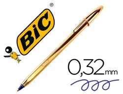 BIC Boligrafo Cristal Celebrate Oro trazo medio Tinta Azul