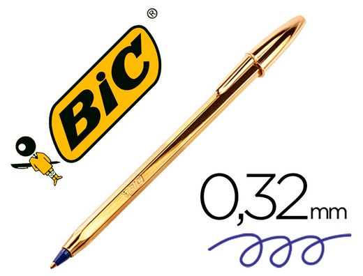BIC Boligrafo Cristal Celebrate Oro trazo medio Tinta Azul