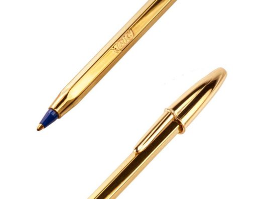 BIC Boligrafo Cristal Celebrate Oro trazo medio Tinta Azul