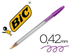 BIC Bolígrafo Cristal Fun morado. Trazo 0,6mm.Punta gruesa. Bolígrafo tinta aceite con colores de tinta fashion