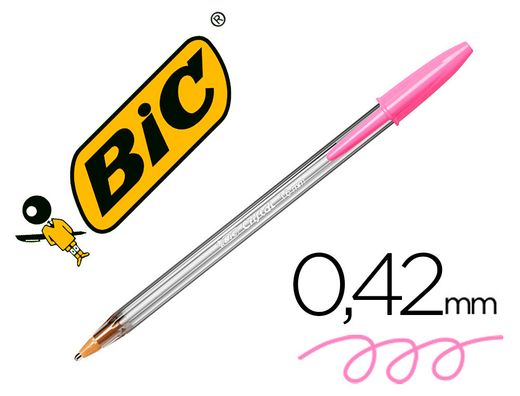 BIC Bolígrafo Cristal Fun rosa. Trazo 0,6mm.Punta gruesa. Bolígrafo tinta aceite con colores de tinta fashion