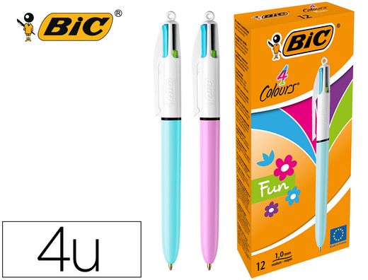 BIC Boligrafo retractil 4 Colores.Azul claro, verde claro, violeta y rosa