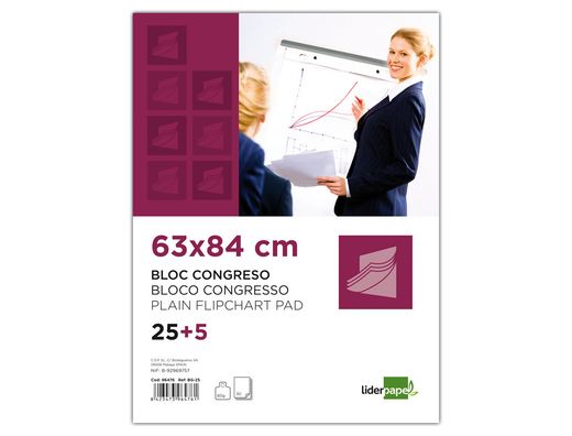 Bloc congreso liderpapel liso 63x84cm 25+5 hojas 80g/m2