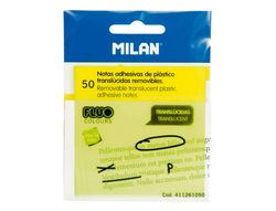 Bloc de notas adhesivas quita y pon milan 76x76 mm removible plastico translucido amarillo fluor 50