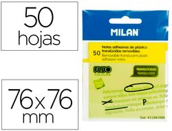 Bloc de notas adhesivas quita y pon milan 76x76 mm removible plastico translucido amarillo fluor 50