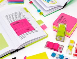 Bloc de notas adhesivas quita y pon milan 76x76 mm removible plastico translucido rosa fluor 50