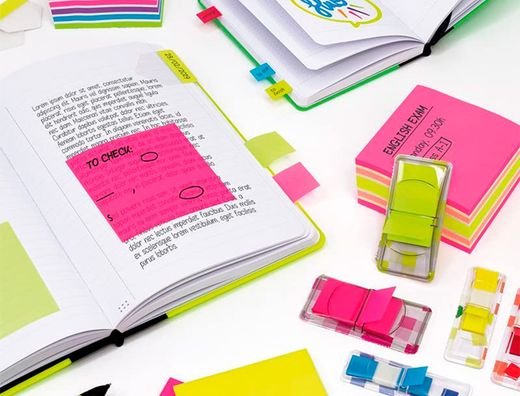 Bloc de notas adhesivas quita y pon milan 76x76 mm removible plastico translucido rosa fluor 50