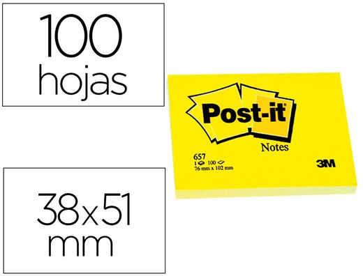 Bloc De Notas Adhesivas Quita Y Pon Post-It 50X38 Mm Con 100Hojas 653E