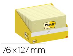 Bloc de notas adhesivas quita y pon post-it 76x127 mm 100 hojas amarillo canario retractilado individualmente