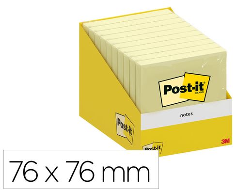Bloc de notas adhesivas quita y pon post-it 76x76 mm 100 hojas amarillo canario retractilado individualmente