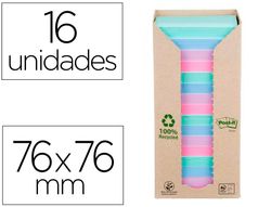 Bloc de notas adhesivas quita y pon post-it 76x76 mm 100% reciclado pefc en torre pack de 16 unidades colores