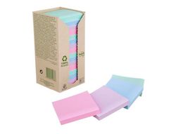 Bloc de notas adhesivas quita y pon post-it 76x76 mm 100% reciclado pefc en torre pack de 16 unidades colores