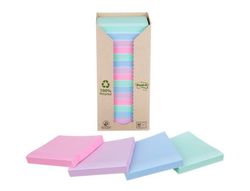 Bloc de notas adhesivas quita y pon post-it 76x76 mm 100% reciclado pefc en torre pack de 16 unidades colores