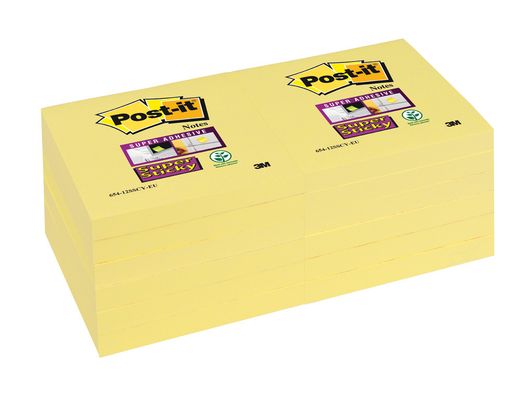 Bloc de Notas Adhesivas Quita y Pon Post-It Super Sticky 76X127 mm con 12 Bloc Amarillo Canario