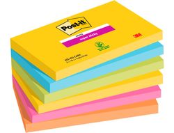 Bloc de notas adhesivas quita y pon post it super sticky carnival 100% pefc 76x127 mm pack de 6 blocs colores